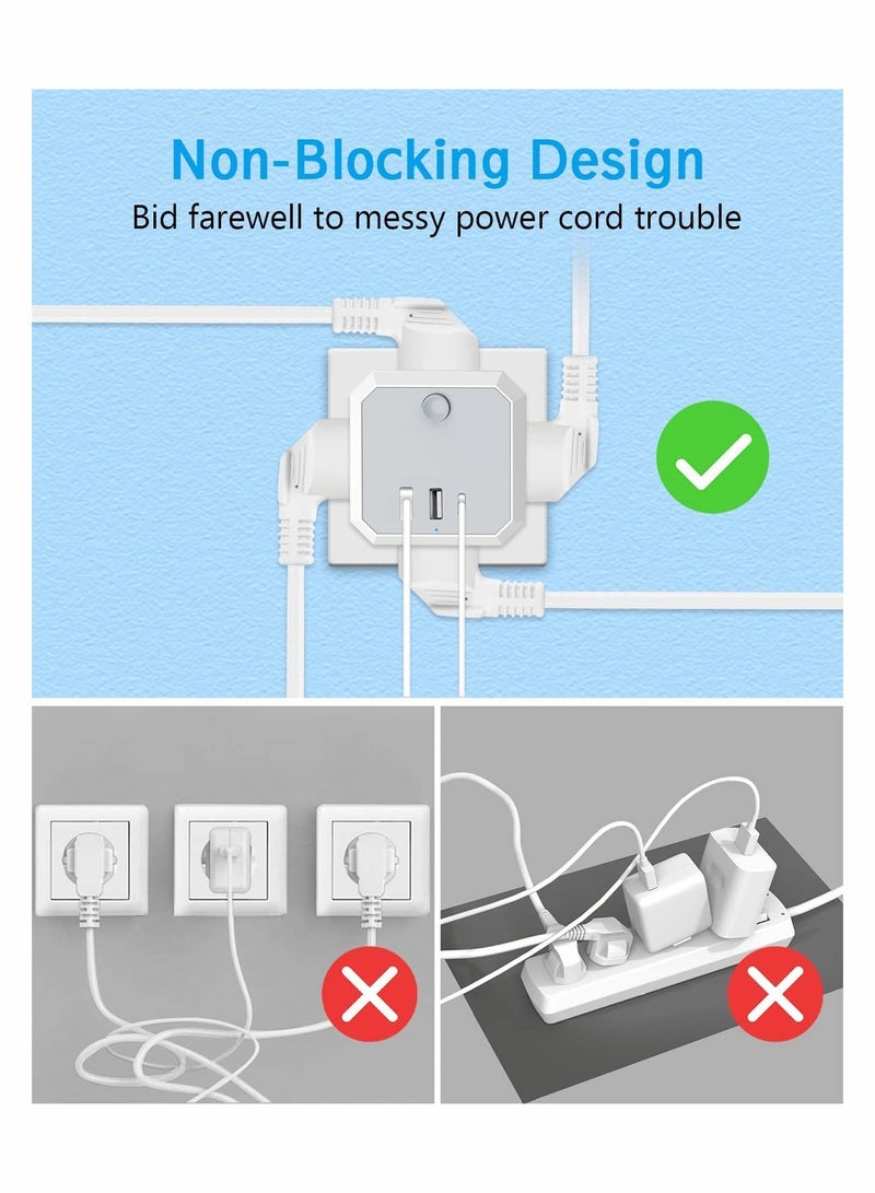 Multi Plug Adapter with USB, Cube Extension Plug with 4 AC Outlets 2 USB and 1 Type-C Slots, UK Wall Socket, 13A Multi Plug Extension Socket Power Adapter for Home Office Kitchen, White - Image 2