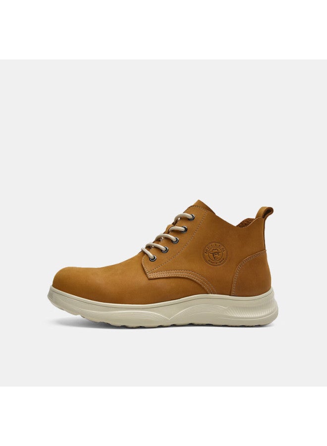 Mellen British Style Versatile Mid-Top Leather Boots, Retro Trendy Boots For Men, Thick-Soled, Myd67691, Yellow-Brown, Size 44 - Image 1