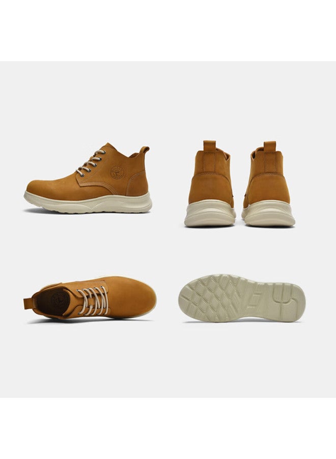 Mellen British Style Versatile Mid-Top Leather Boots, Retro Trendy Boots For Men, Thick-Soled, Myd67691, Yellow-Brown, Size 44 - Image 4