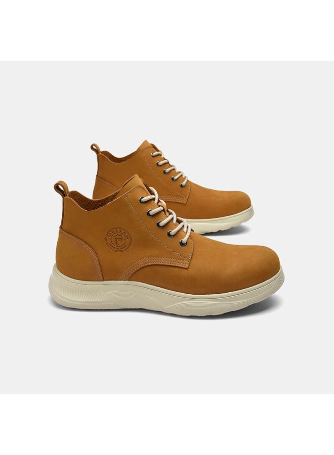 Mellen British Style Versatile Mid-Top Leather Boots, Retro Trendy Boots For Men, Thick-Soled, Myd67691, Yellow-Brown, Size 44 - Image 3