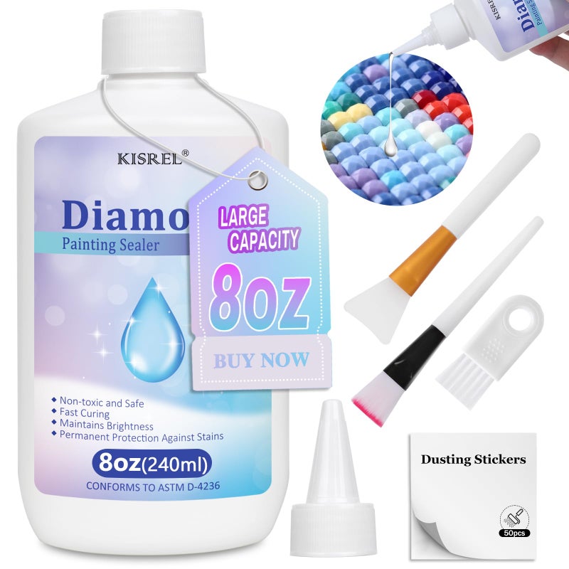 KISREL 240ml Diamond Painting Sealer, 8oz Quick-Dry Diamond Art Sealer with Applicator, Non-Toxic 5D Diamond Art Glue Permanent Adhesive, Puzzle Glue for Glossy Finish - Image 1