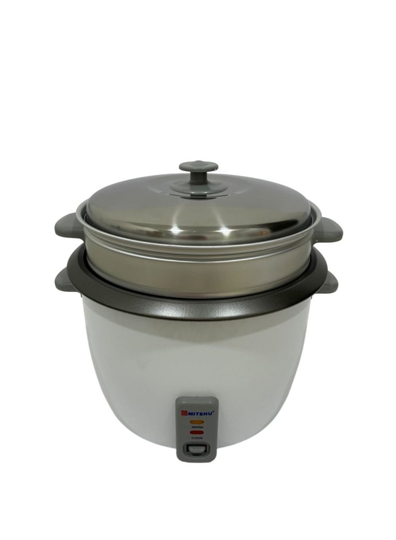 ميتشو طباخ أرز كهربائي 3 في 1 مع وعاء داخلي من الألومنيوم وغطاء من الفولاذ المقاوم للصدأ وجهاز بخار ومغرفة أرز وكوب قياس، يتضمن وظيفة الطهي والبخار والحفاظ على الدفء مع مؤشر ضوئي / مقبض بارد الملمس مع جهاز بخار خارجي من الألومنيوم 1.8 لتر 700 وات - أبيض - Image 4