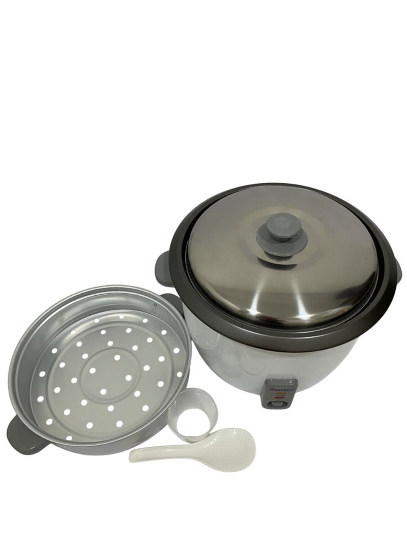 ميتشو طباخ أرز كهربائي 3 في 1 مع وعاء داخلي من الألومنيوم وغطاء من الفولاذ المقاوم للصدأ وجهاز بخار ومغرفة أرز وكوب قياس، يتضمن وظيفة الطهي والبخار والحفاظ على الدفء مع مؤشر ضوئي / مقبض بارد الملمس مع جهاز بخار خارجي من الألومنيوم 1.8 لتر 700 وات - أبيض - Image 3