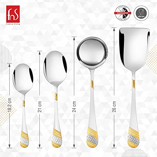 Fns Imperio - 24 Karat Gold Plated - Luxury Cutlery Set - Dinner Spoons, Forks, Knives, Teaspoons, Baby Spoons, Serving Spoons - 34 Pcs - Leatherette Box Packaging - Elegant Gold - Image 5