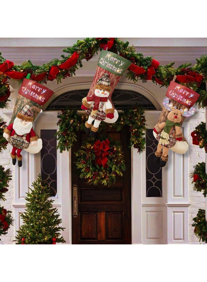 AUTOYSUR 3PCS 18" Christmas Stocking Classic Large Stockings Santa, Snowman, Reindeer Xmas Character for Family Holiday Christmas Party Decorations - Image 1