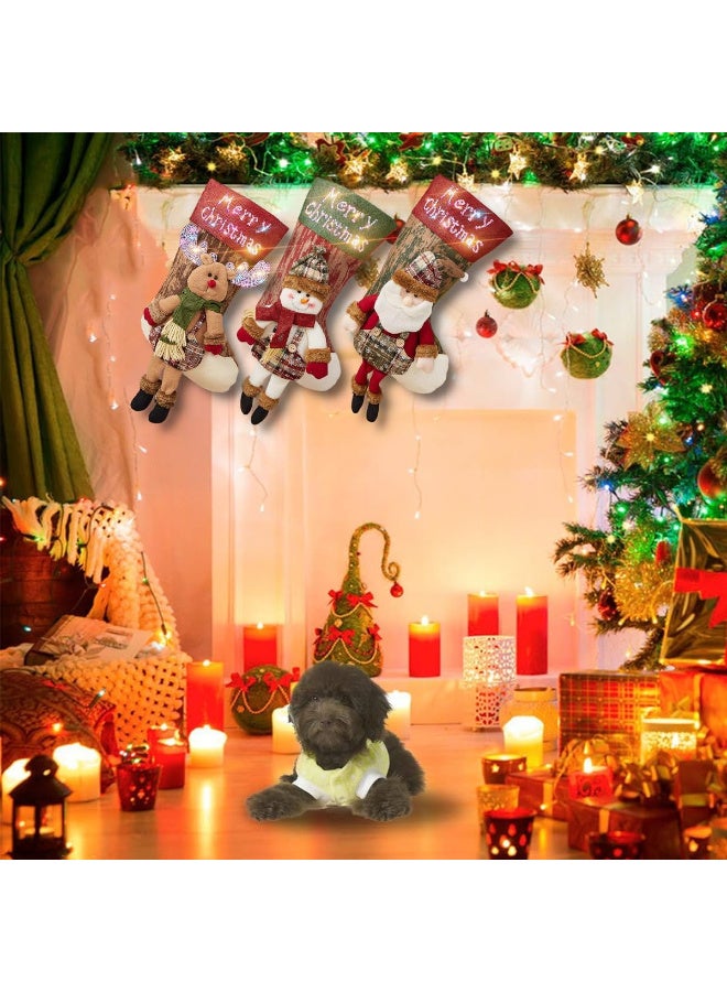 AUTOYSUR 3PCS 18" Christmas Stocking Classic Large Stockings Santa, Snowman, Reindeer Xmas Character for Family Holiday Christmas Party Decorations - Image 2