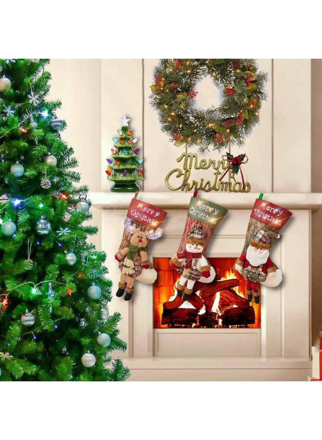 AUTOYSUR 3PCS 18" Christmas Stocking Classic Large Stockings Santa, Snowman, Reindeer Xmas Character for Family Holiday Christmas Party Decorations - Image 3