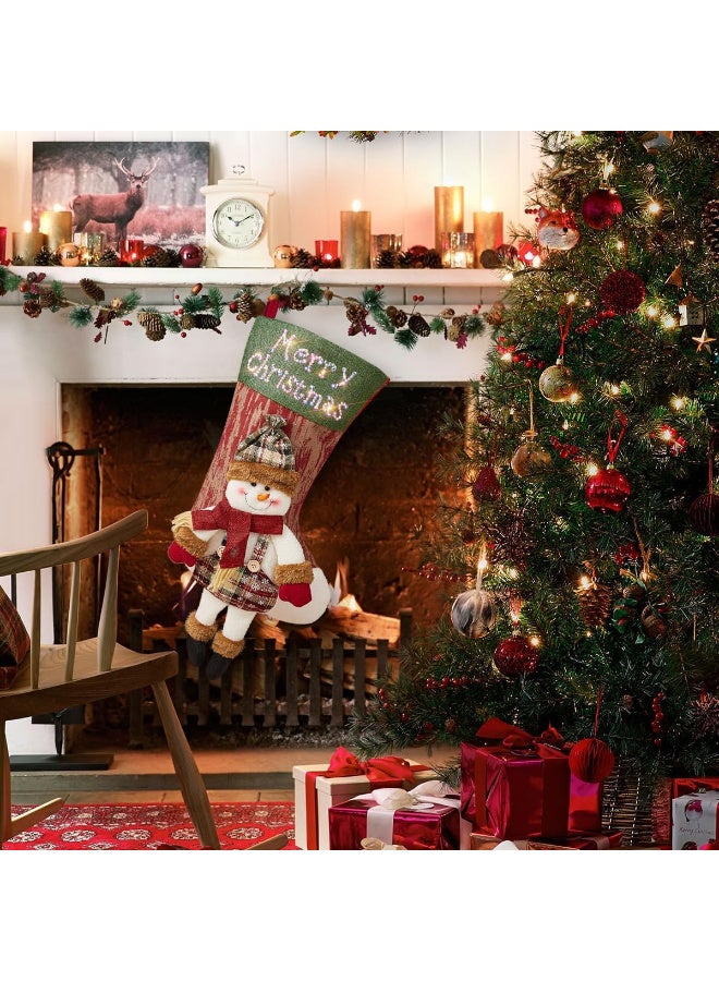 AUTOYSUR 3PCS 18" Christmas Stocking Classic Large Stockings Santa, Snowman, Reindeer Xmas Character for Family Holiday Christmas Party Decorations - Image 4