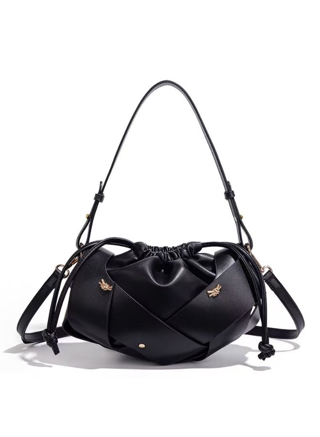Black Drawstring Shoulder Bag for Women, 26 cm - Image 1