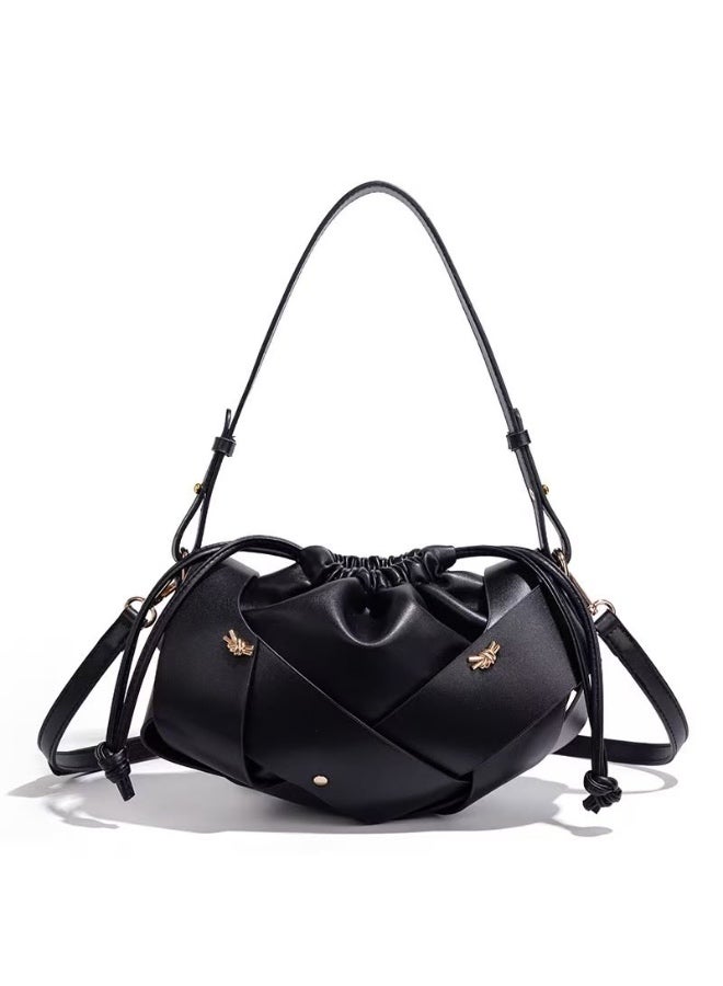Black Drawstring Shoulder Bag for Women, 26 cm - Image 2