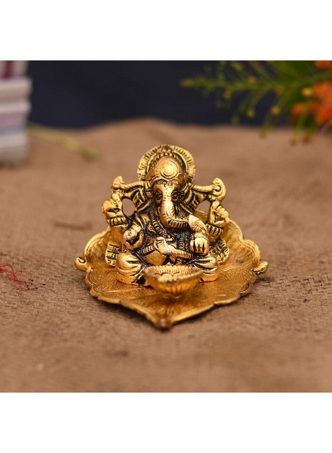 Collectible India Collectible India Return Gift Ganesh Idol on Leaf - Lord Ganesha with Diya - Metal Diya for Diwali Decoration Items Home Decorative Gift Puja Gifts Corporate, Diwali Gift Item - Image 4