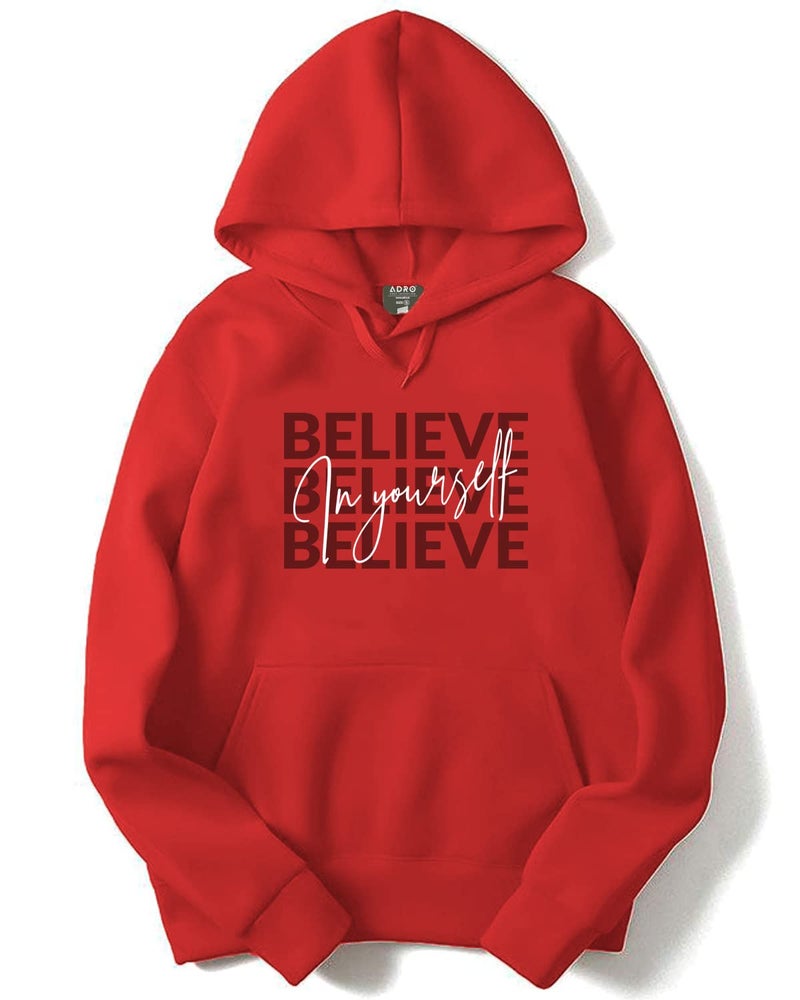 ADRO Believe in Your Self Printed Hoodie/Sweatshirt for Men (H22-M-INV-RD_Red_M) - Image 1