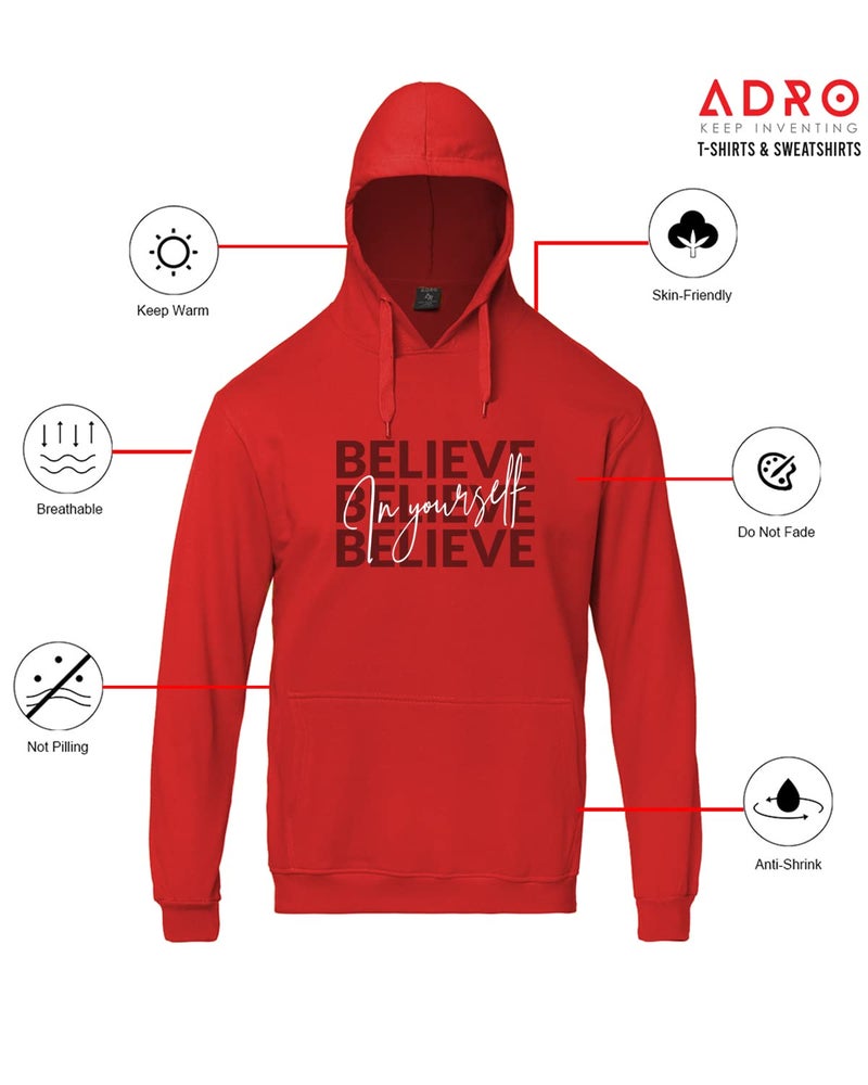 ADRO Believe in Your Self Printed Hoodie/Sweatshirt for Men (H22-M-INV-RD_Red_M) - Image 3