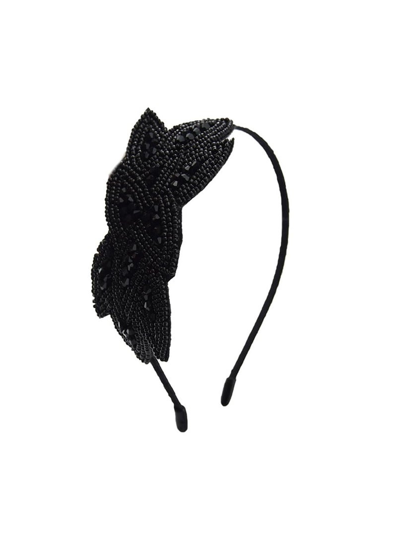 YALLNASL Black Flapper Headband 1920s Headbands for Women Girls Vintage Beades Hairbands Black Rhinestone Head Bands 1920s Retro Headband for Women Flapper Headpiece Hair Accessories 