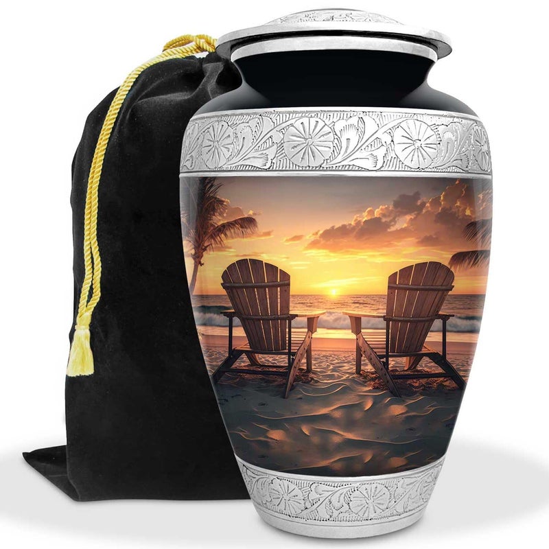Beach Urn for Human Ashes Large Handcrafted Funeral Memorial Decorative Cremation Sunrise Sunset Urn for Women and Men