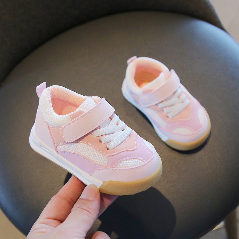 Xiaoxiao 2022 autumn new baby shoes 1-3 years old double mesh baby shoes soft bottom non-slip anti-collision toddler shoes Pink