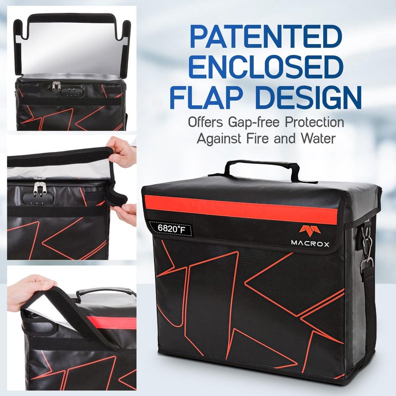 Flypal Fireproof and Waterproof Document Bag with Lock, 6200℉ Insulated, Patented Enclosed Flap Design, Heavy Duty Fire Safe Storage Box for Documents, Files & Valuables, 16"x12.6"x6.5" - Image 2