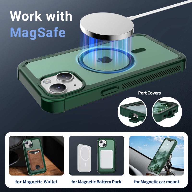 jaroco Magnetic for iPhone 13 Case, [Compatible with MagSafe][Military Grade Drop Protection][Heavy Duty Protection][Non-Slip][Shockproof] 2-Layer Durable Bumper Phone Case 6.1''-Forest Green - Image 4