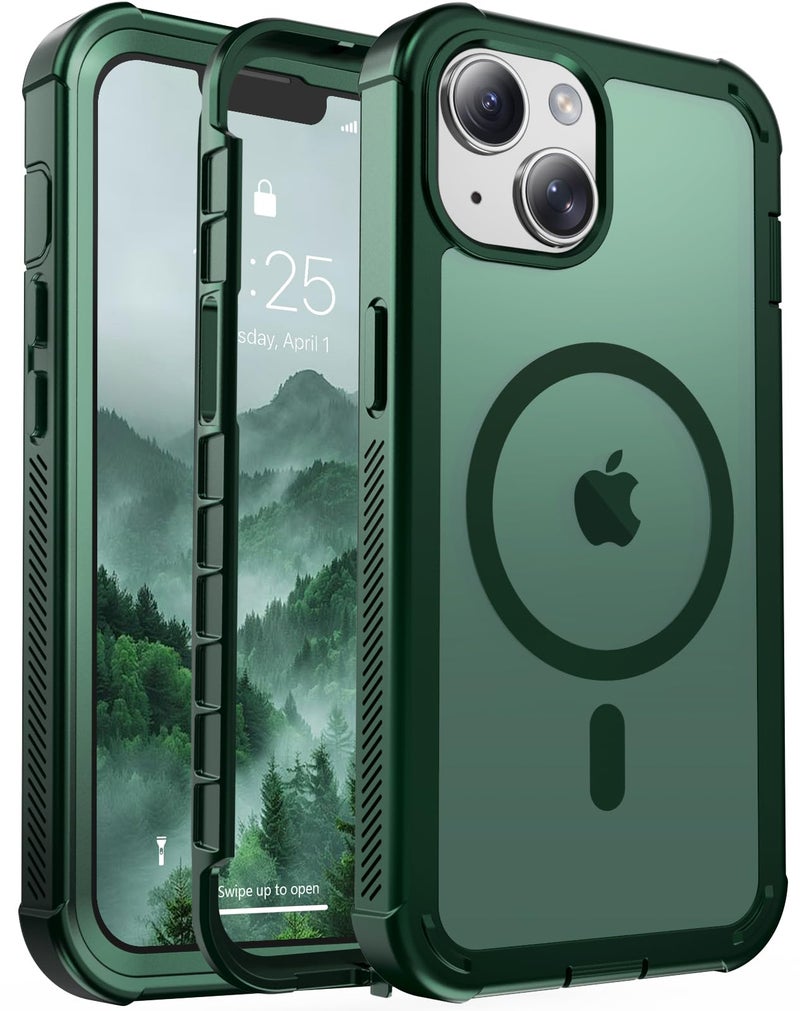jaroco Magnetic for iPhone 13 Case, [Compatible with MagSafe][Military Grade Drop Protection][Heavy Duty Protection][Non-Slip][Shockproof] 2-Layer Durable Bumper Phone Case 6.1''-Forest Green - Image 1