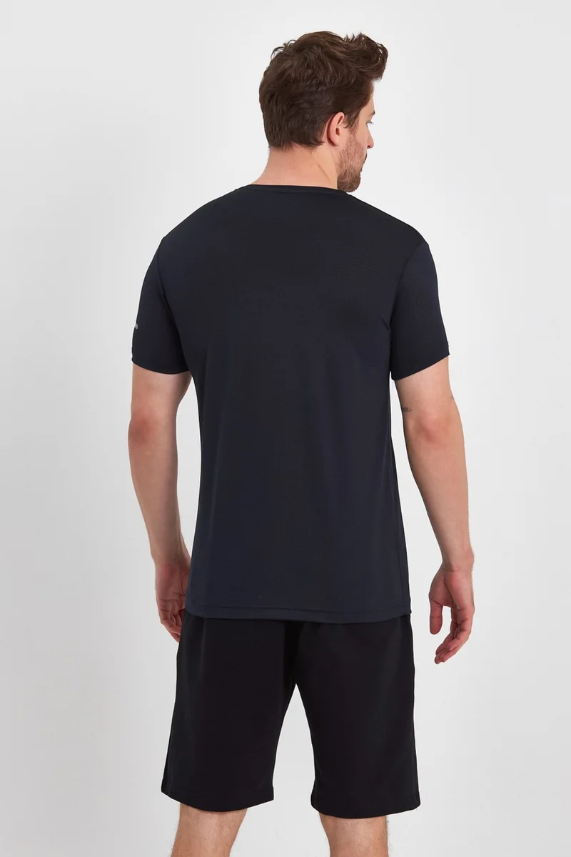 ام ار اس كلوثينج Run Breathable Sports Short Sleeve Reflective Printed T-Shirt Navy Blue Men