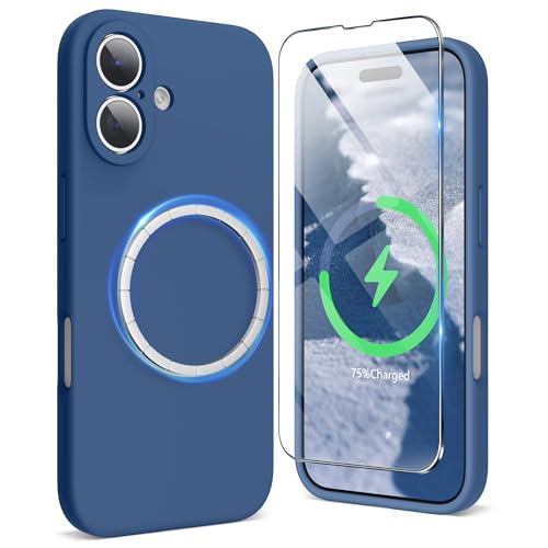 SURPHY Designed for iPhone 16 Case Compatible with MagSafe 61 inch 2024 with Screen Protector Liquid Silicone Phone Case Camera Protective Soft Microfiber Lining Blue Jay - Image 1
