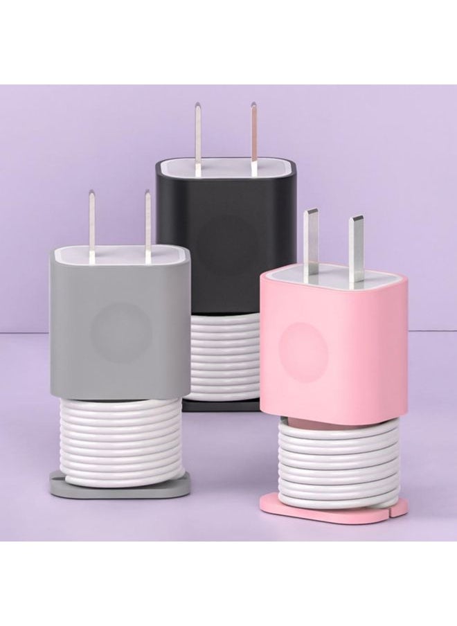 HuHa - For iPhone 11/12  18W/20W Power Adapter 2pcs Protective Case Cover Data Cable Organizer(Grey) - Image 1
