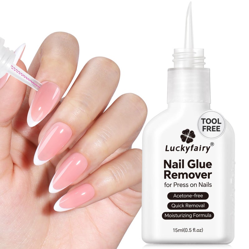 Luckyfairy Nail Glue Remover for Press on Nails, 15ml Acetone-free Nail Polish Remover, Multi-Functional Glue Remover for Nails Tips, Quick Easy Gentle Removal, Not for Gel Polish - Image 1