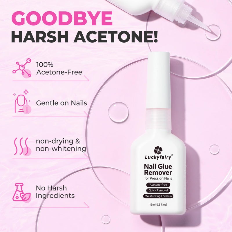 Luckyfairy Nail Glue Remover for Press on Nails, 15ml Acetone-free Nail Polish Remover, Multi-Functional Glue Remover for Nails Tips, Quick Easy Gentle Removal, Not for Gel Polish - Image 3
