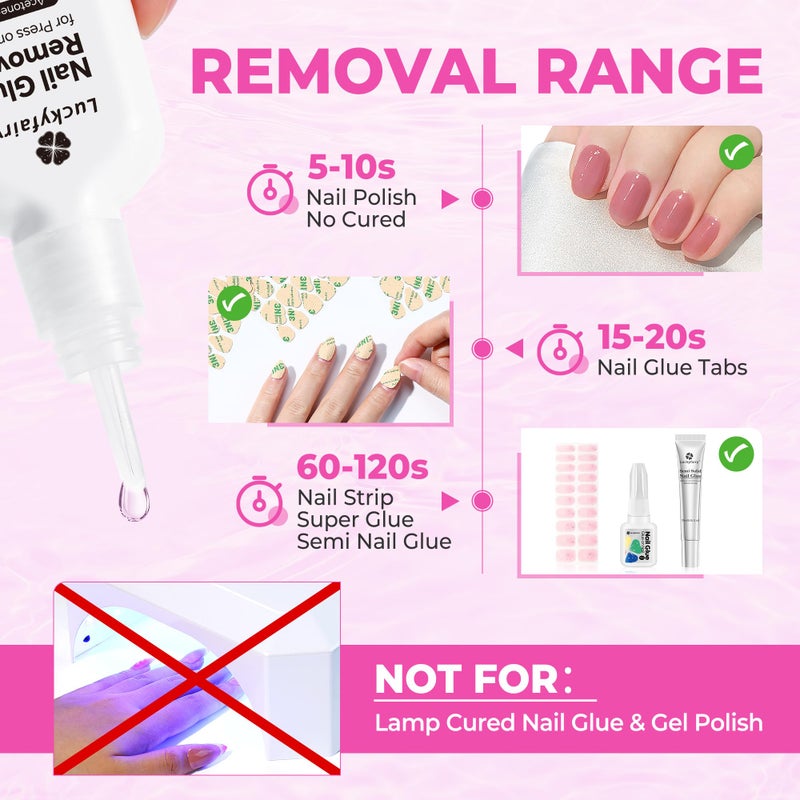 Luckyfairy Nail Glue Remover for Press on Nails, 15ml Acetone-free Nail Polish Remover, Multi-Functional Glue Remover for Nails Tips, Quick Easy Gentle Removal, Not for Gel Polish - Image 5