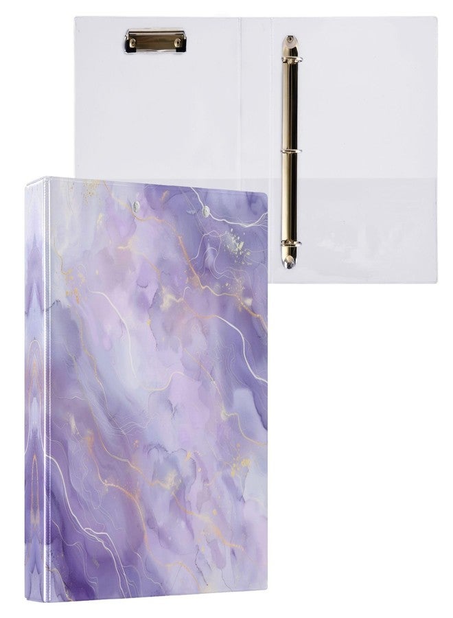 SDMKA Purple Marble Texture 3-Ring Binder 1.5 Inch 1 Pack Round Ring Binder Holds 200 Sheets with 3 Inside Pockets for Office Home Organization - Image 1