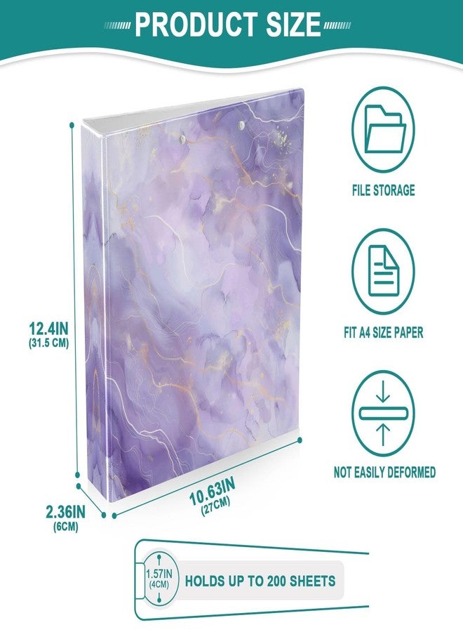 SDMKA Purple Marble Texture 3-Ring Binder 1.5 Inch 1 Pack Round Ring Binder Holds 200 Sheets with 3 Inside Pockets for Office Home Organization - Image 4