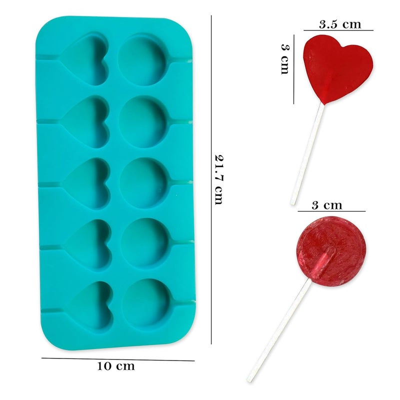 MoldBerry Silicone 10 Cavity Round Heart Shape Lollipop Mould Ice Cream Mould Freezer Bar Mould Ice Pop Mould for Dessert Chocolate DIY Kitchen Tool Candy Kulfi Multicolor PK1 - Image 2