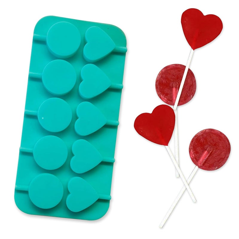 MoldBerry Silicone 10 Cavity Round Heart Shape Lollipop Mould Ice Cream Mould Freezer Bar Mould Ice Pop Mould for Dessert Chocolate DIY Kitchen Tool Candy Kulfi Multicolor PK1 - Image 1