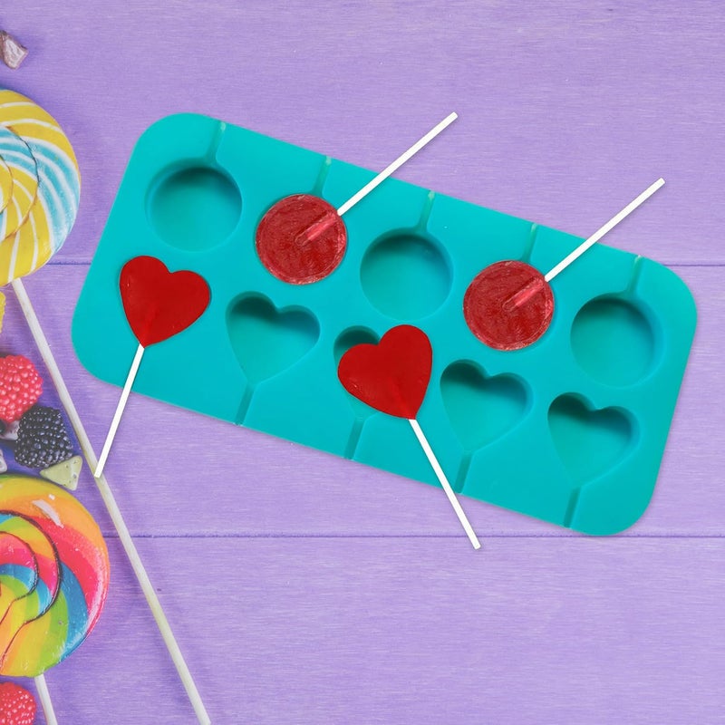 MoldBerry Silicone 10 Cavity Round Heart Shape Lollipop Mould Ice Cream Mould Freezer Bar Mould Ice Pop Mould for Dessert Chocolate DIY Kitchen Tool Candy Kulfi Multicolor PK1 - Image 5