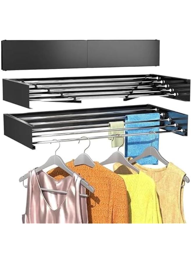 MIXDE Laundry Drying Rack Collapsible, Wall Mounted Drying Rack, Clothes Drying Rack, Retractable Drying Rack, 31.5 Wide, 13.2 Linear Ft, 5 Aluminum Rods, 60 lb Capacity (Black, 40 In) - Image 1