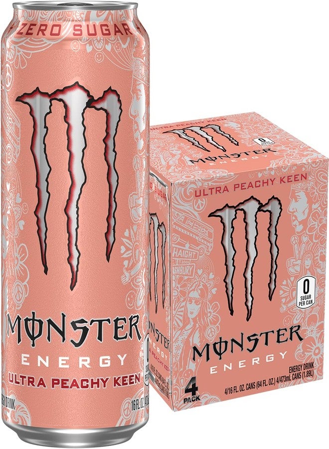 Monster Energy Ultra Peachy Keen, Sugar Free Energy Drink, 16 Ounce (Pack of 4) - Image 1