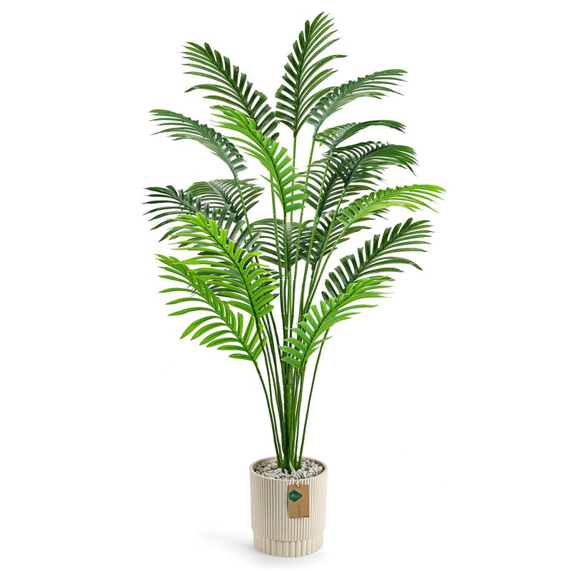 Der Rose 44 Artificial Palm Tree Large Fake Tropical Faux Plants Indoor and Outdoor Tall for Home Bathroom Porch Outside Patio Decor Light Beige Pot