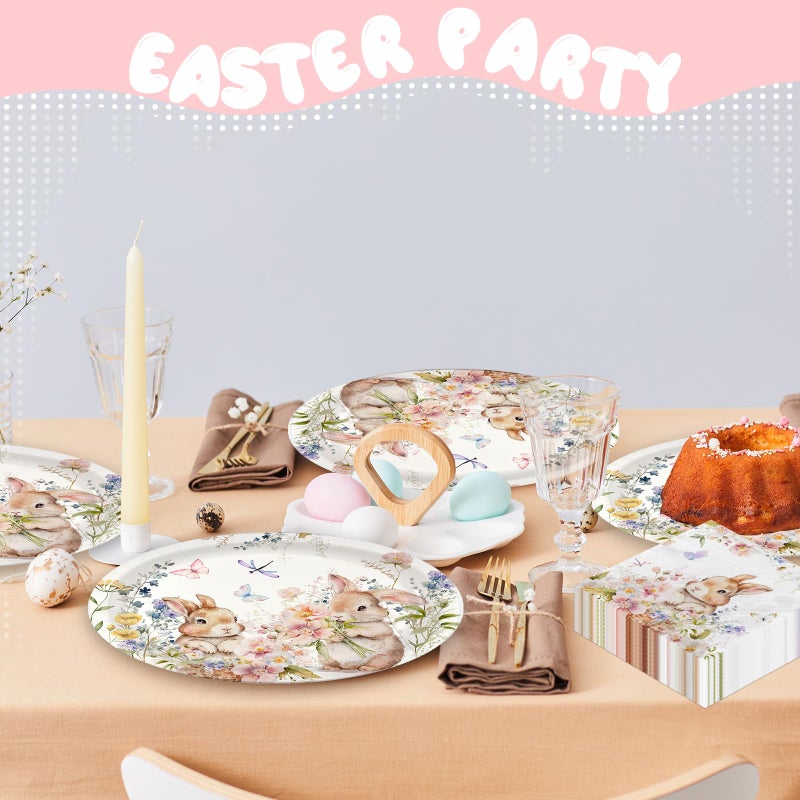 TEMYAXU 100Pcs Easter Plates, Easter Plates and Napkins includes 50pcs Oval Easter Paper Plates and Easter Napkins, Bunny Rabbit Disposable Easter Plate and Napkin for Happy Eater Decorations - Image 5