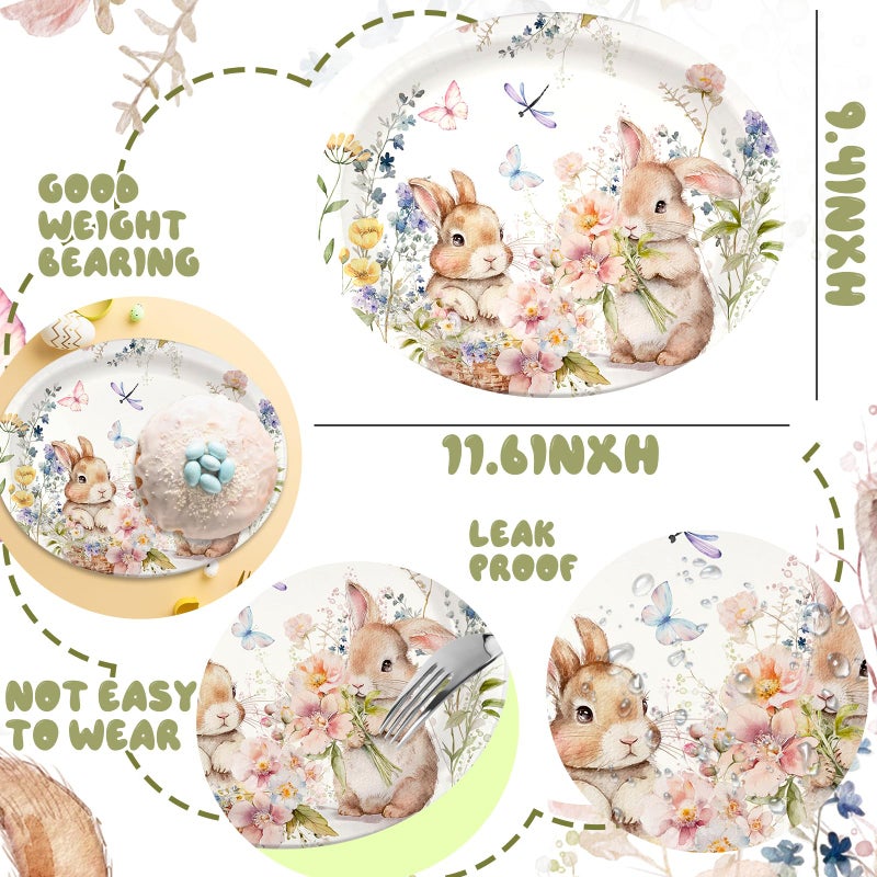 TEMYAXU 100Pcs Easter Plates, Easter Plates and Napkins includes 50pcs Oval Easter Paper Plates and Easter Napkins, Bunny Rabbit Disposable Easter Plate and Napkin for Happy Eater Decorations - Image 3