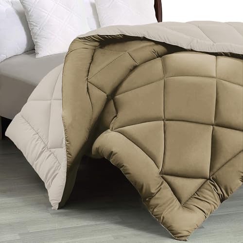 FRESH FROM LOOM Microfiber All Seasons Collection 300 GSM Bed King Size Winter Reversible AC Comforter: Premium Razzai Quilt Blanket for King Bed (Walnut and Cream, 90x100 Inches) - Image 1