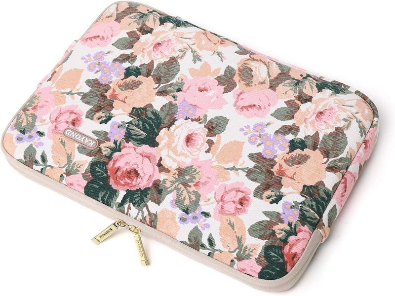 KAYOND White Camellia Water-resistant 14 inch Canvas laptop sleeve with pocket for 14 inch 14.1 inch laptop case Macbook Pro 15.4 A1707 A1990 (14-14.1 White Camellia) - Image 4