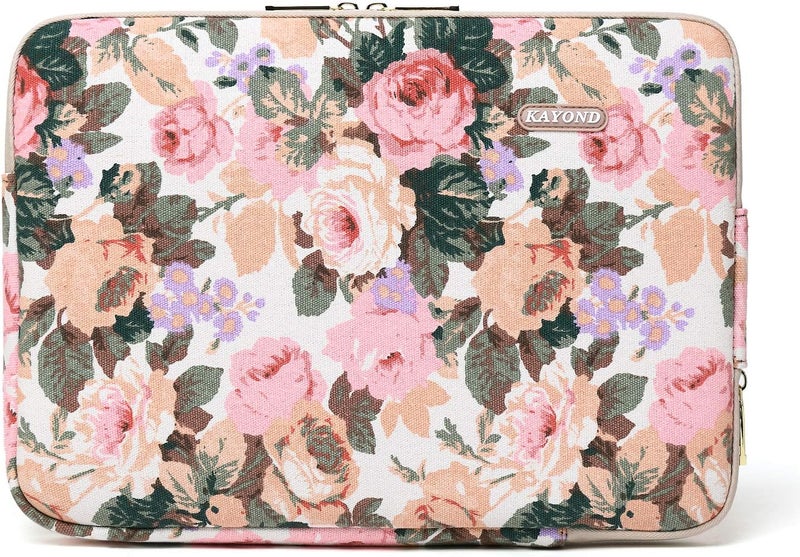 KAYOND White Camellia Water-resistant 14 inch Canvas laptop sleeve with pocket for 14 inch 14.1 inch laptop case Macbook Pro 15.4 A1707 A1990 (14-14.1 White Camellia) - Image 2