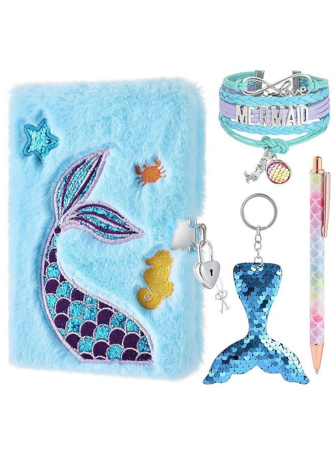 Wernnsai Mermaid Kids Diary With Lock For Girls, Gift For 6 7 8-12 Years Old Girl, Plush Secret Kids Diary Journal Kit For Girls School Travel Notebook Notepad With Pen Birthday Christmas Gift  - Image 1