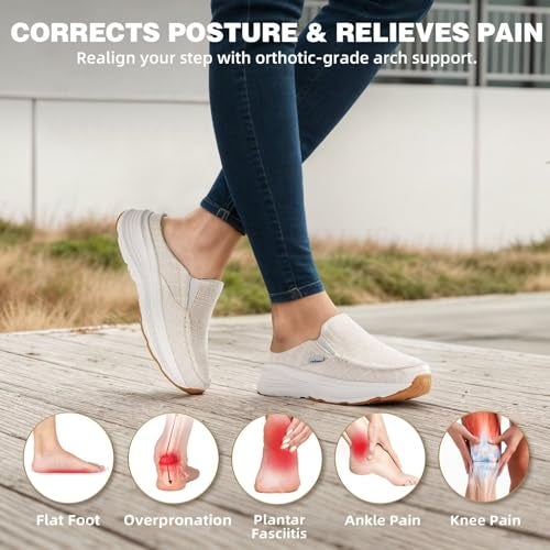 OrthoComfoot Women's Orthopedic Loafers Slip On Walking Shoes: Soft Classic Arch Support Slip-On Shoes for Massage, Plantar Fasciitis Light-Weight Breathable Clogs for Outdoor Driving Beige Size 8 - Image 5