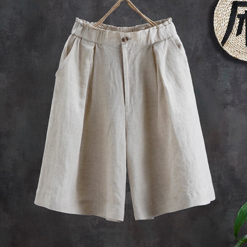 Cotton Linen Wide Leg Shorts Women Summer Loose 2024 New Thin High Waist Casual Pants Versatile Apple Green - Image 2