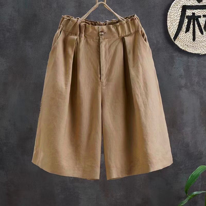 Cotton Linen Wide Leg Shorts Women Summer Loose 2024 New Thin High Waist Casual Pants Versatile Apple Green - Image 3