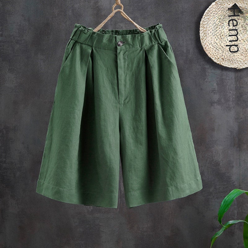 Cotton Linen Wide Leg Shorts Women Summer Loose 2024 New Thin High Waist Casual Pants Versatile Apple Green - Image 4