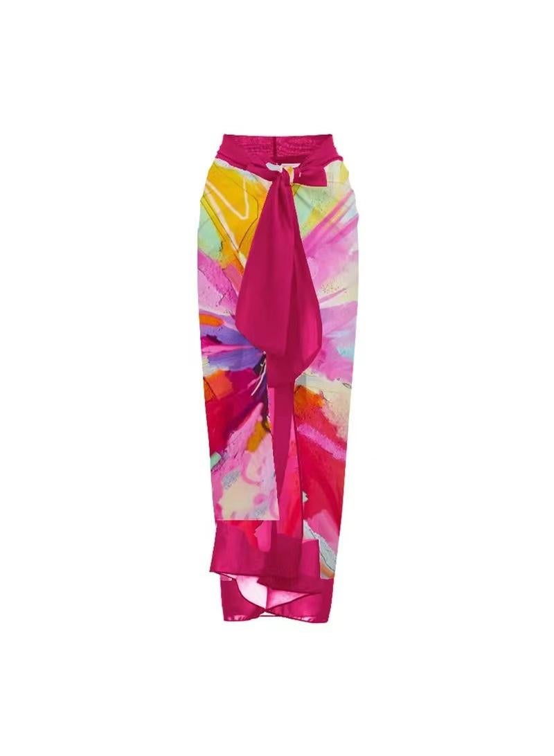 Y&D 2-Piece Women Single Shoulder Lotus Leaf Edge Printed Swimsuit With Skirt Holiday Beach Dress Female Retro Swimwear Vintage Surf Wear Summer  - Image 3