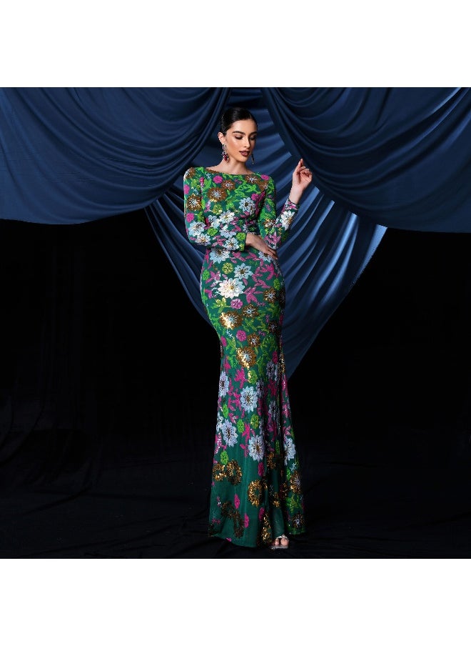 Madam Uniq Floral Sequin Evening Dress  - Image 3
