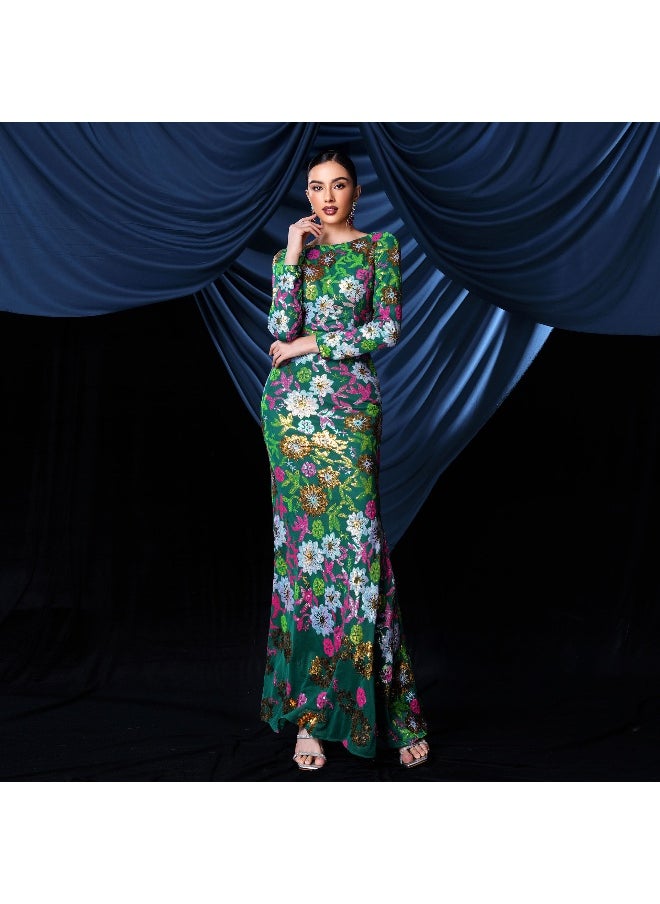 Madam Uniq Floral Sequin Evening Dress  - Image 5